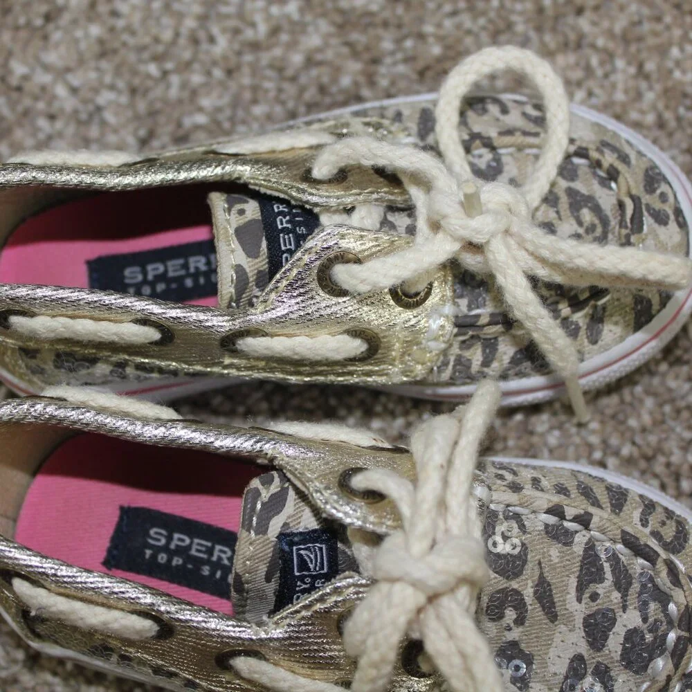 Sperry Baby Shoes Gold Leopard Cheetah Sequin Boat Infant Girls Size 5 M